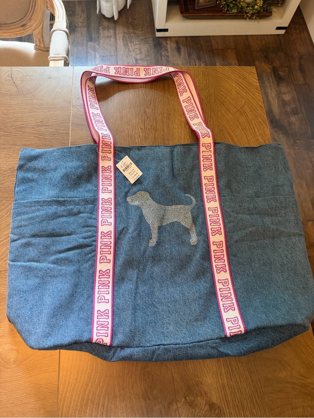 PINK Victoria's Secret Denim Tote with Pink Logo Straps